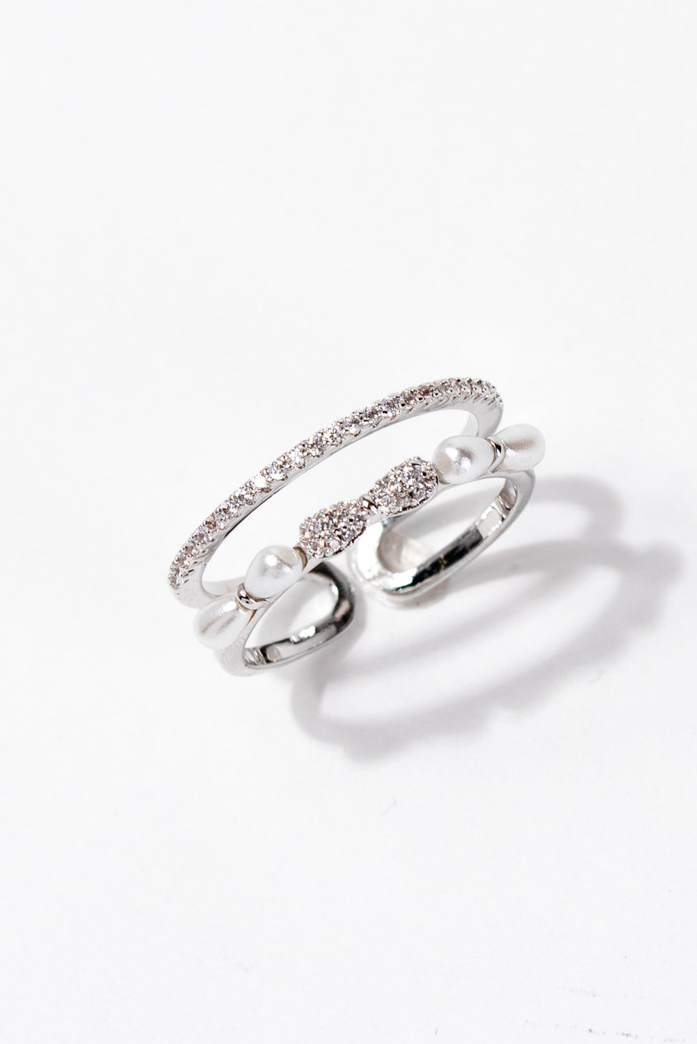 Isabelle Rhinestone Bow Adjustable Ring | Silver