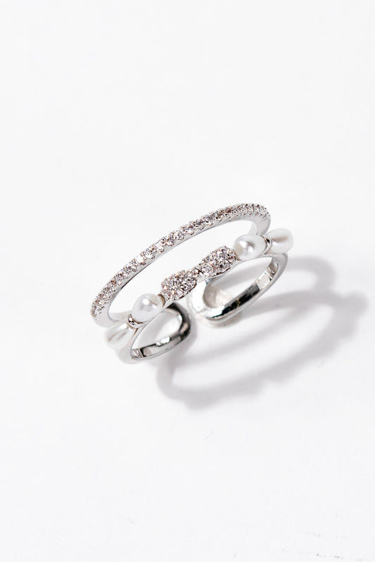 Isabelle Rhinestone Bow Adjustable Ring | Silver