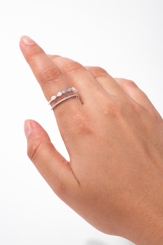 Isabelle Rhinestone Bow Adjustable Ring | Silver