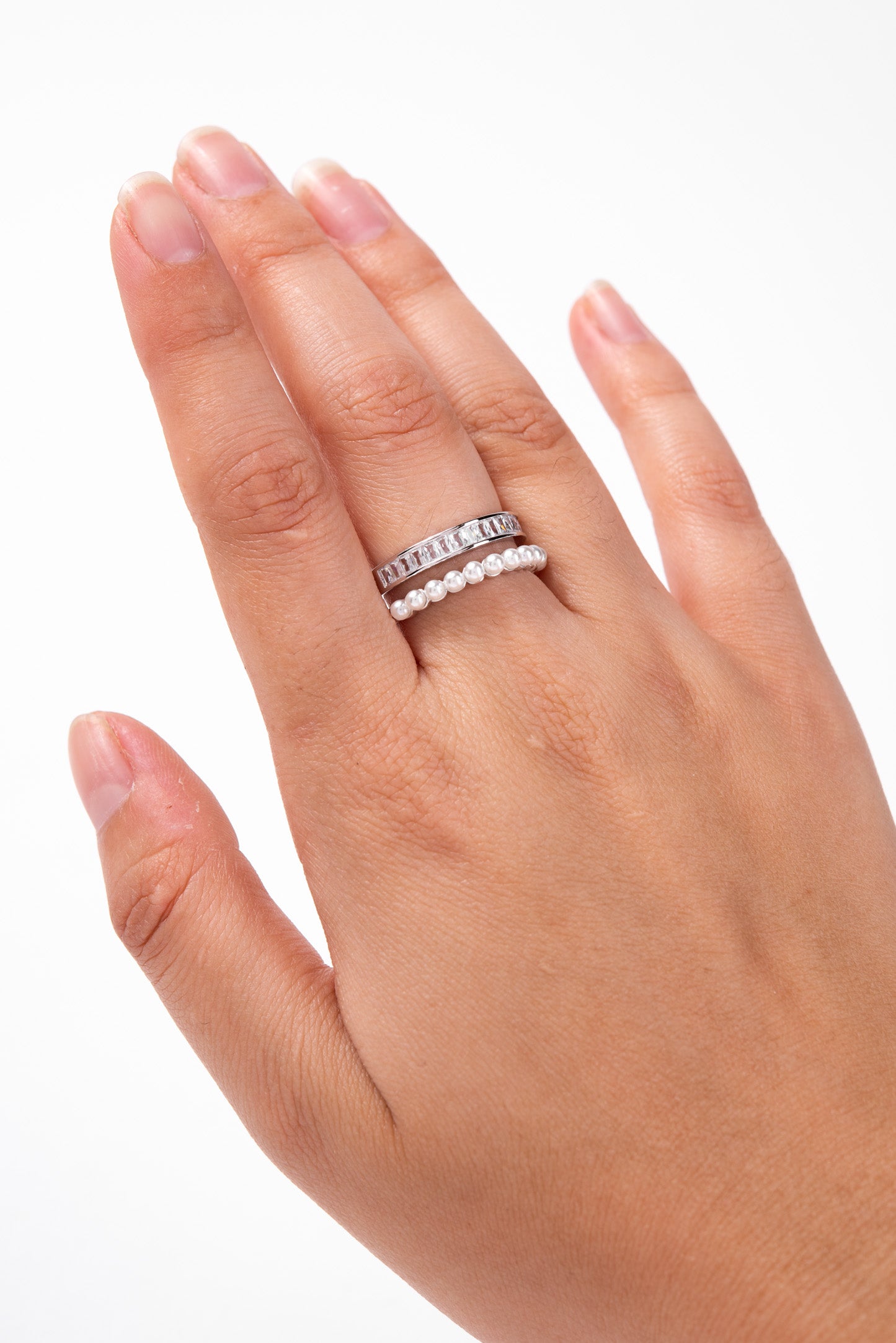 Aurore Pearl Rhinestone Baguette Adjustable Ring