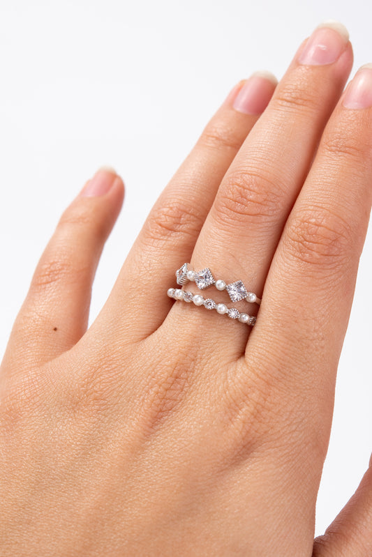 Genevie Double Row CZ Pearl Rhinestone Ring