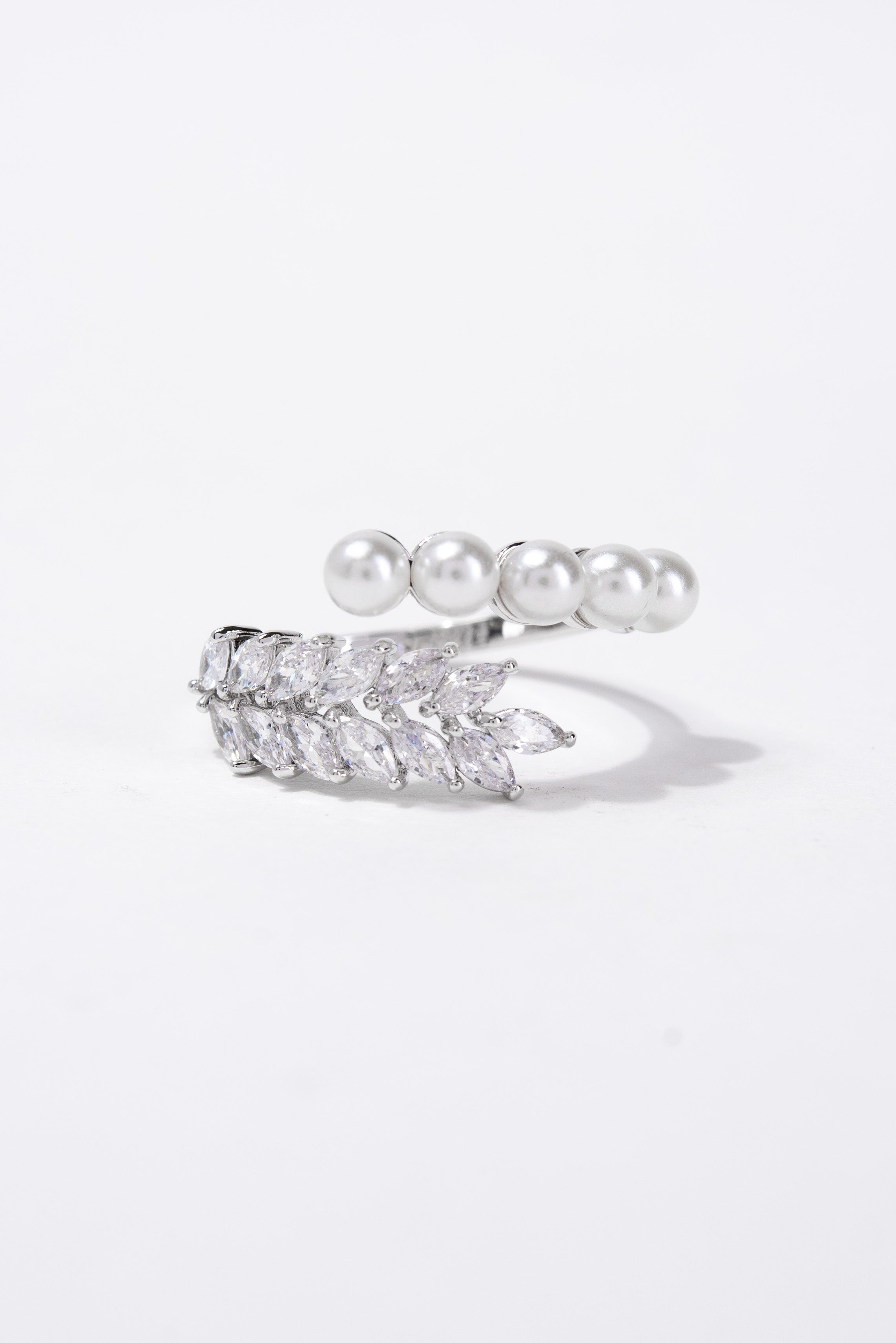 Ashley Vine Pearl CZ Rhinestone Ring | Silver