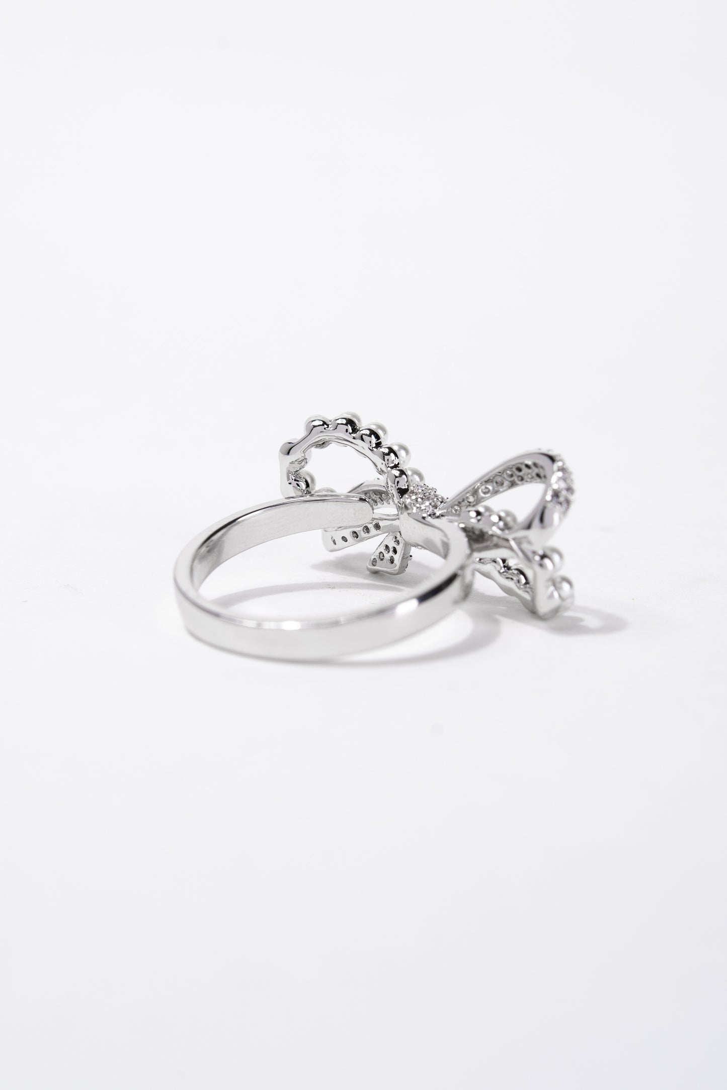Allissa CZ Bow Pearl Rhinestone Ring
