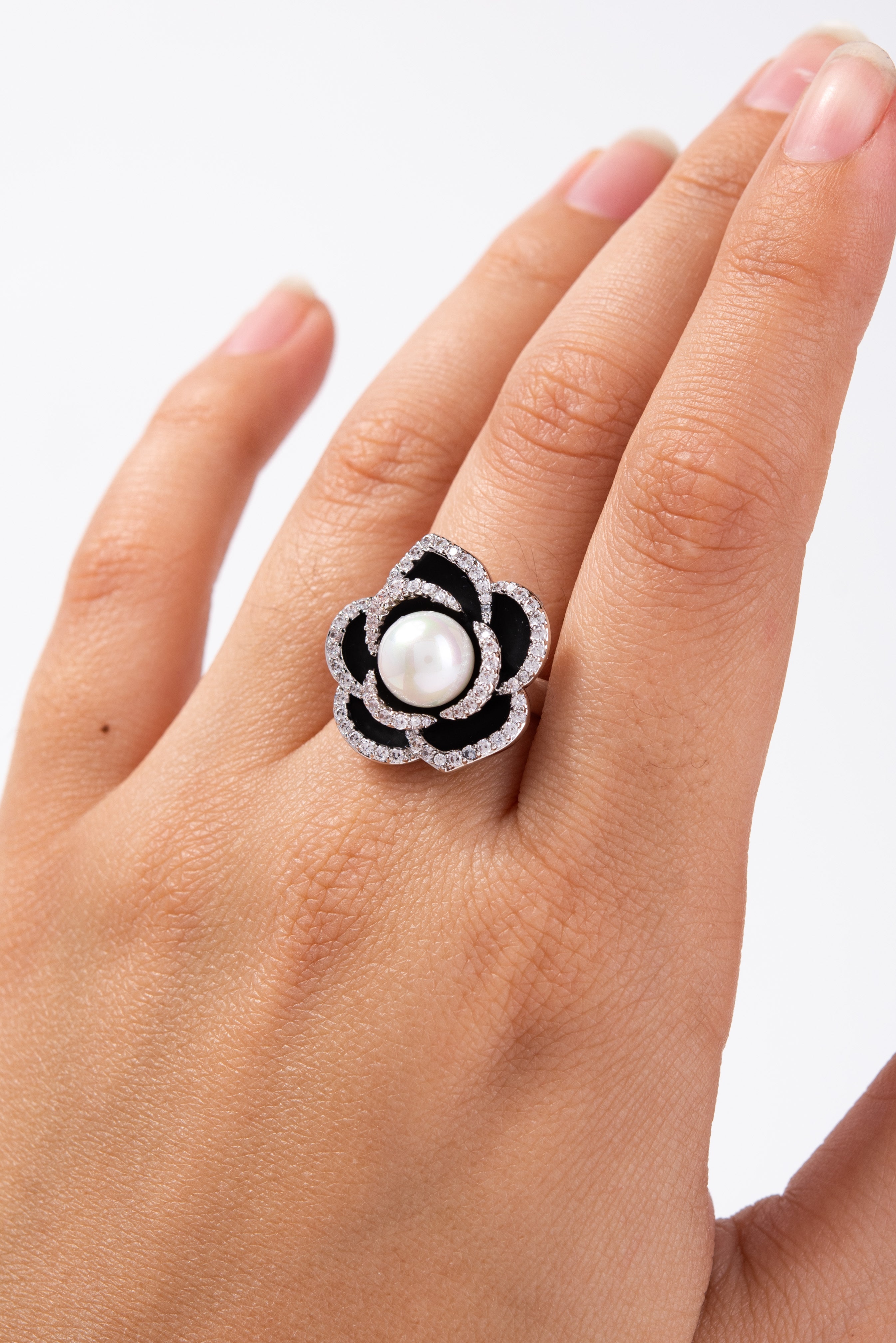 Jazmine CZ Pearl Rose Enamel Ring