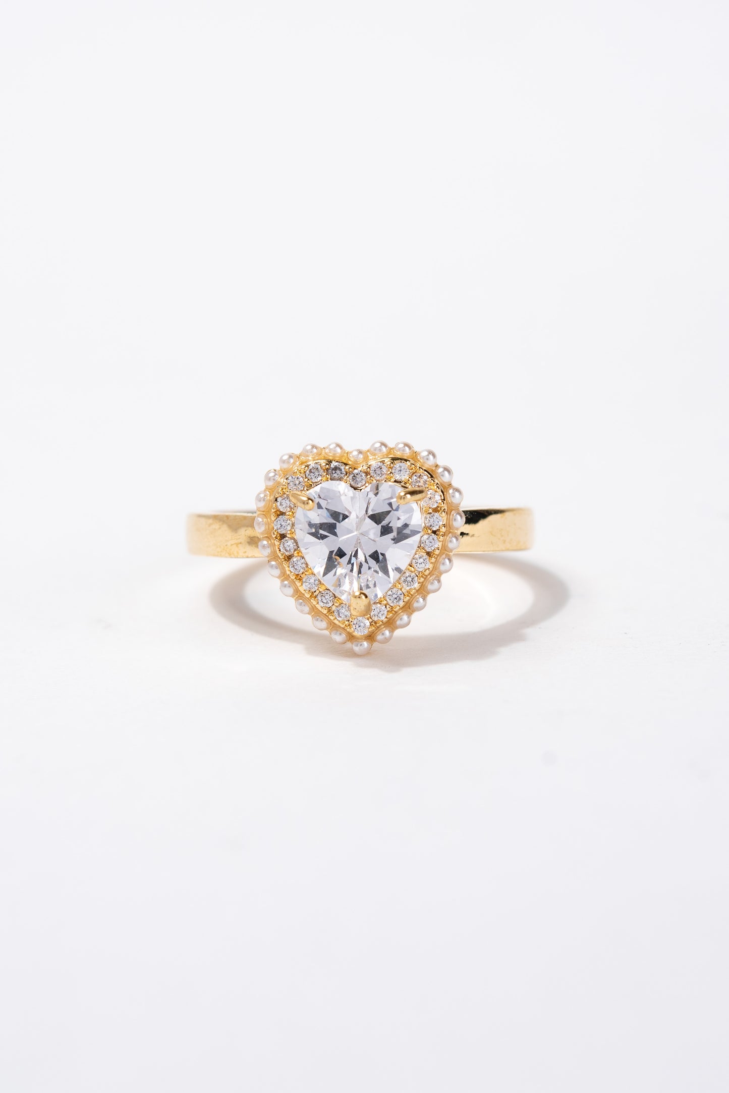 Ari CZ Pearl Heart Rhinestone Ring