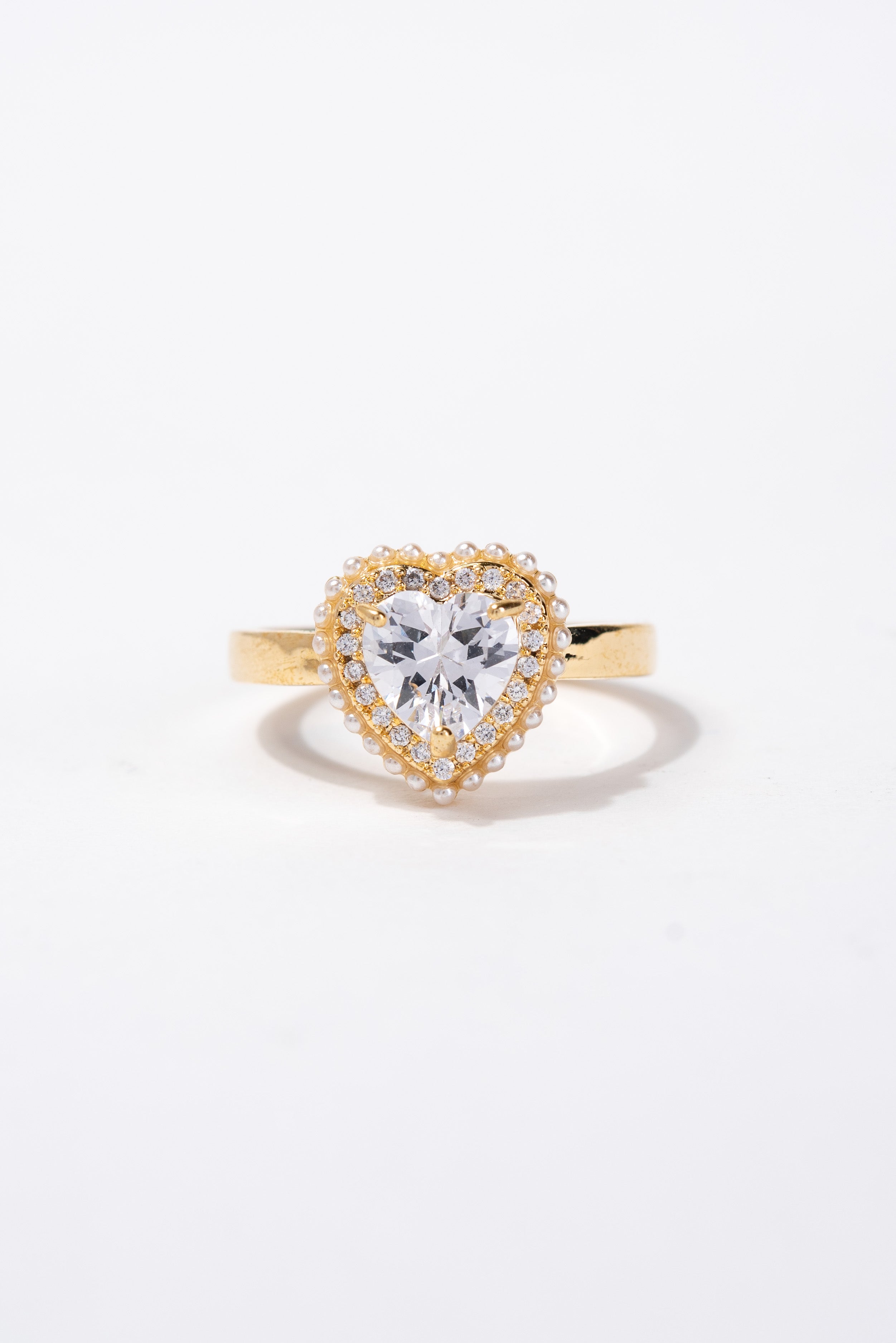 Ari CZ Pearl Heart Rhinestone Ring