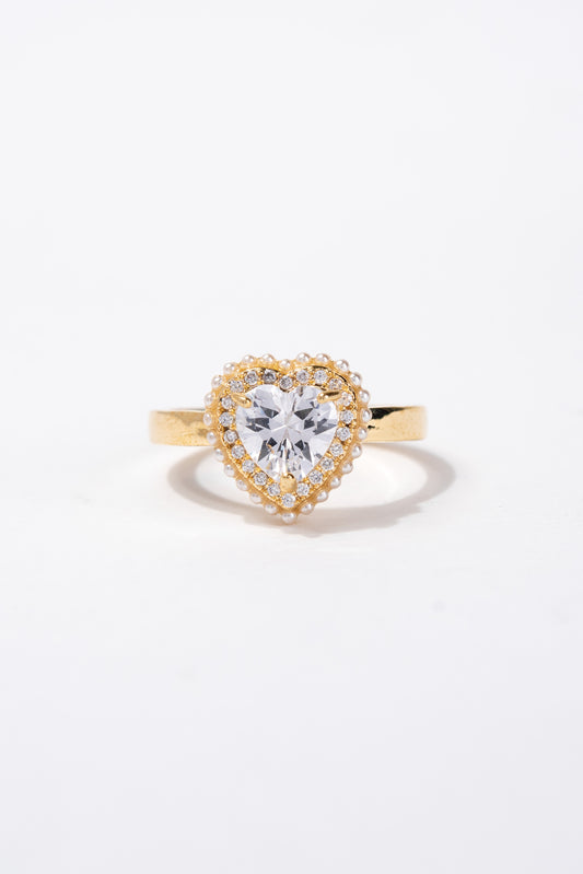 Ari CZ Pearl Heart Rhinestone Ring
