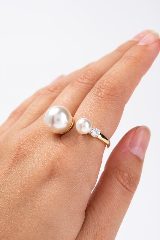 Casey Double Pearl Cuff Ring | Gold