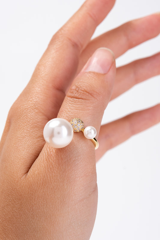 Connie CZ Rhinestone Pearl Cuff Ring | Gold