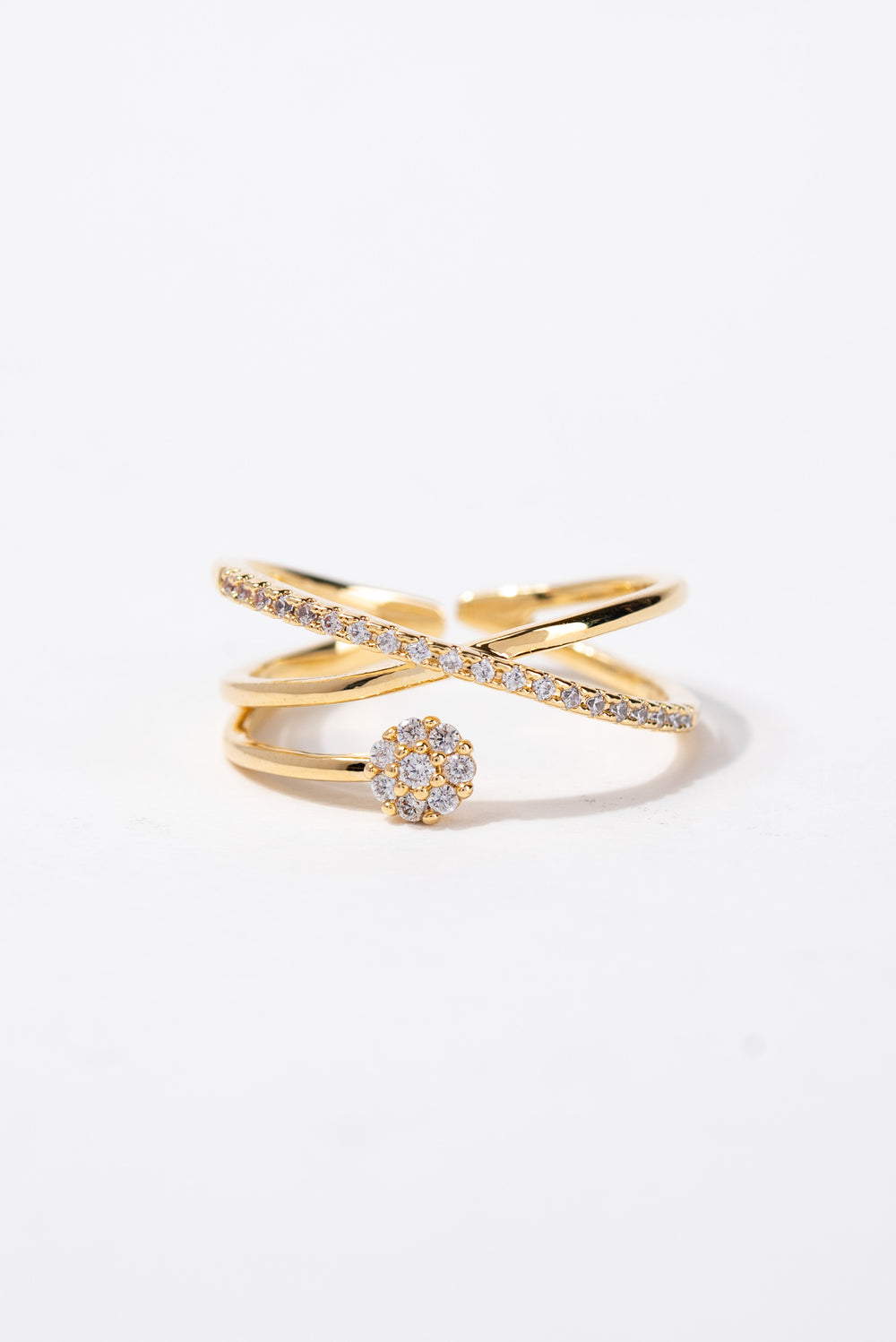Catherine Double Cross CZ Rhinestone Ring | Gold