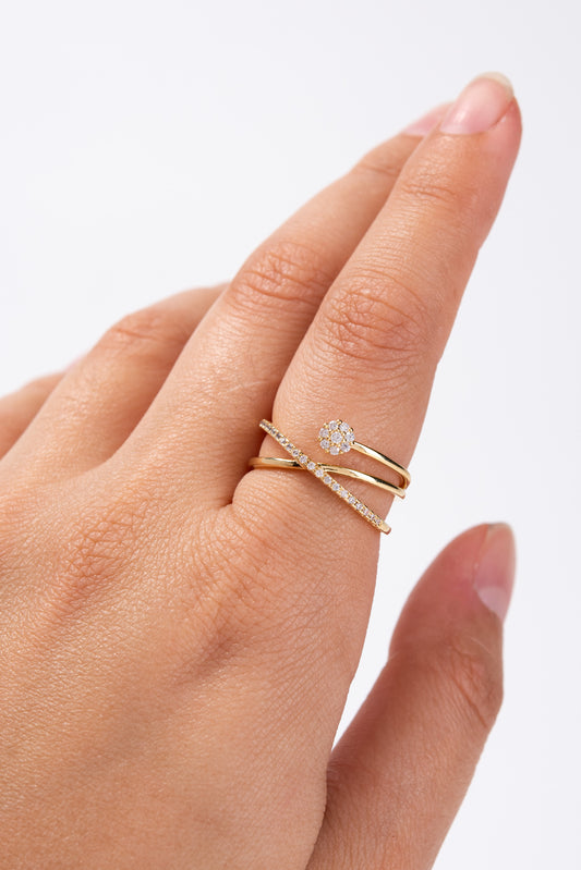 Catherine Double Cross CZ Rhinestone Ring | Gold