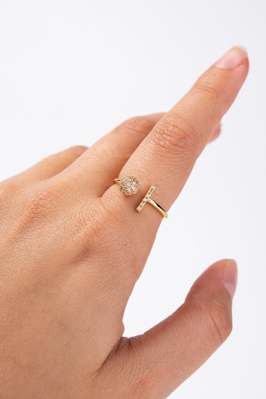 Kelly CZ Rhinestone Cuff Elegant Ring | Gold