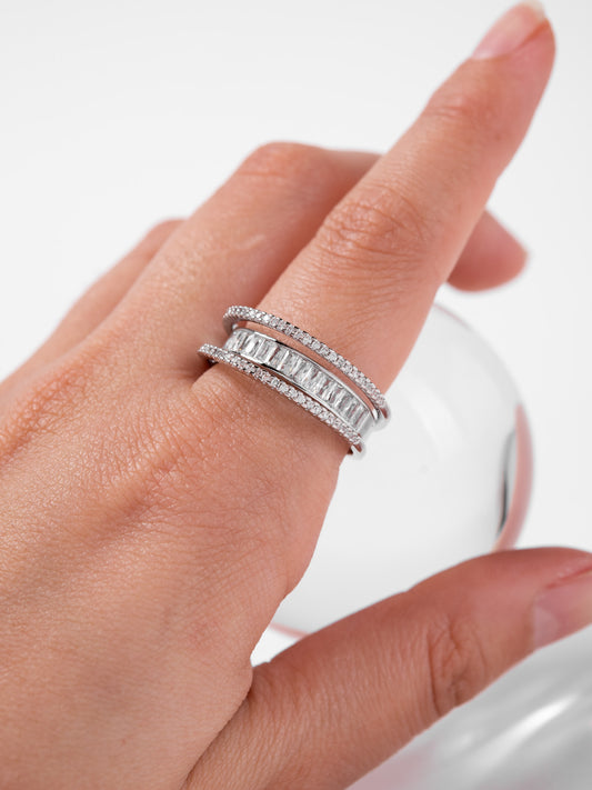 Naomi CZ Cuff Layered Minimal Ring | Silver