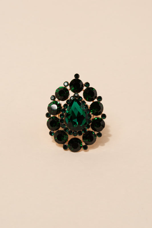Belle Teardrop Rhinestone Stretch Ring | Green