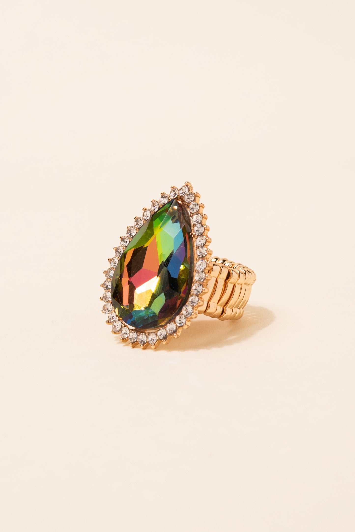 Lila Teardrop Gem with Halo Stretch Ring