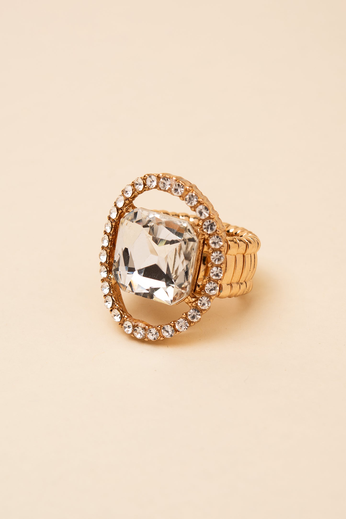 Gianna Square Crystal & Halo Stretch Ring