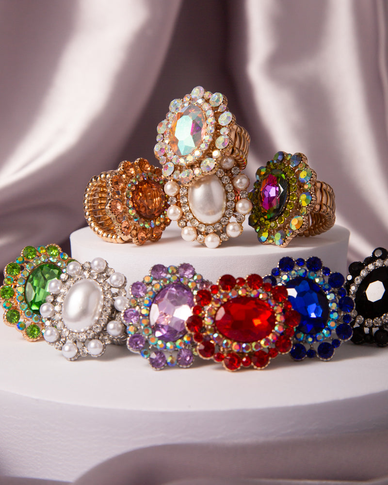 Celine Oval Crystal Sunburst Double Halo Stretch Ring