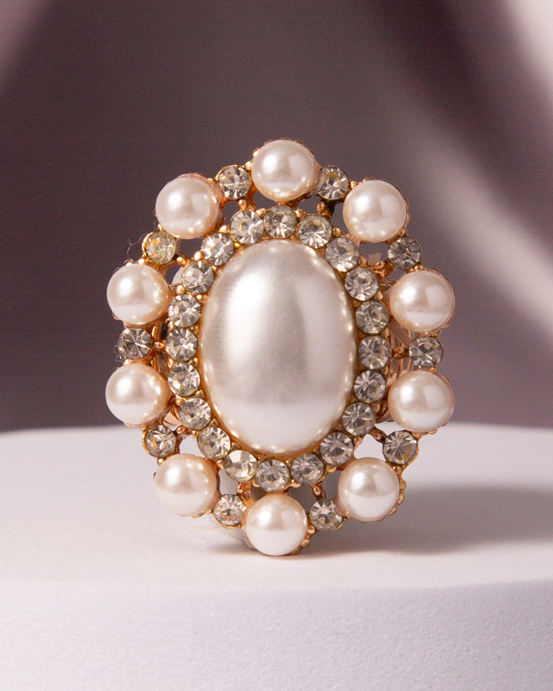 Celine Oval Crystal Sunburst Double Halo Stretch Ring