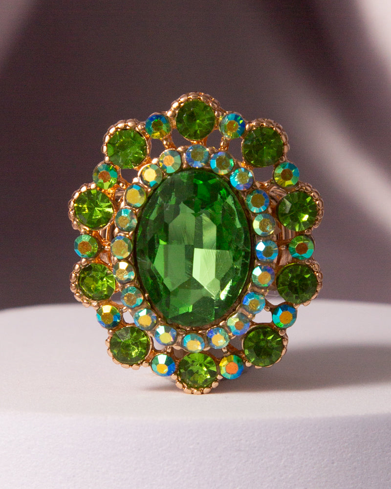 Celine Oval Crystal Sunburst Double Halo Stretch Ring