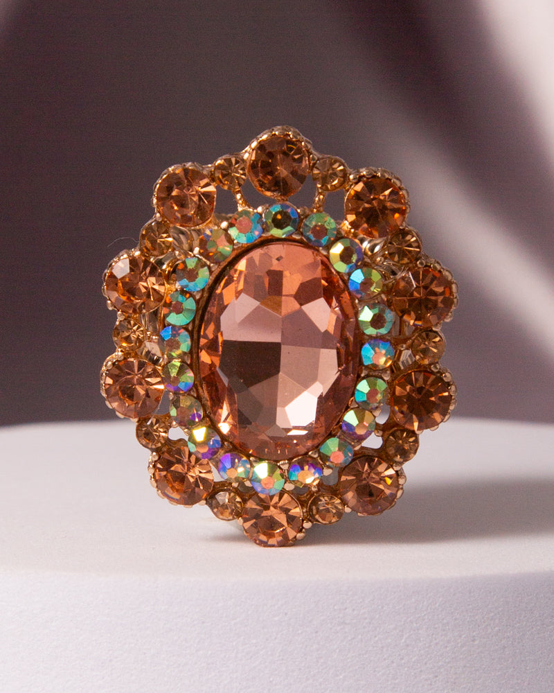 Celine Oval Crystal Sunburst Double Halo Stretch Ring