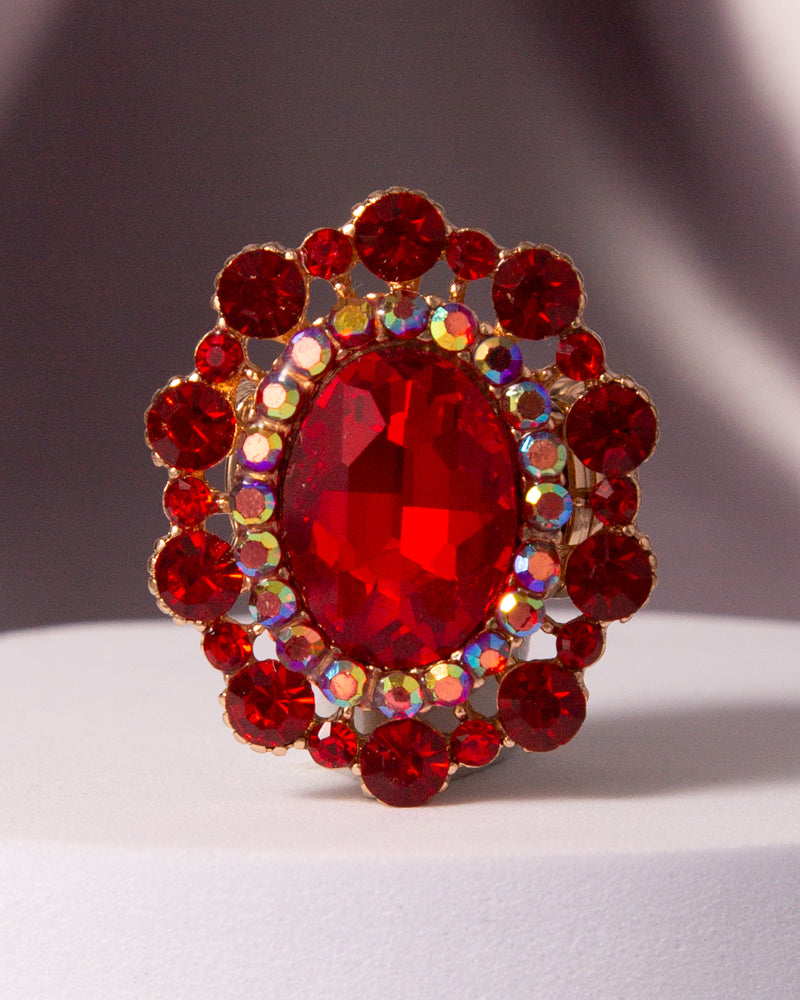 Celine Oval Crystal Sunburst Double Halo Stretch Ring