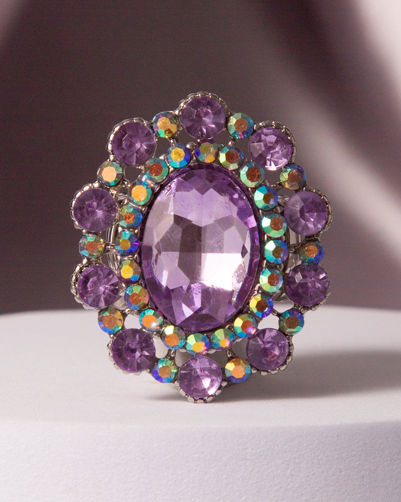 Celine Oval Crystal Sunburst Double Halo Stretch Ring