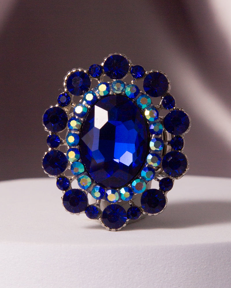 Celine Oval Crystal Sunburst Double Halo Stretch Ring