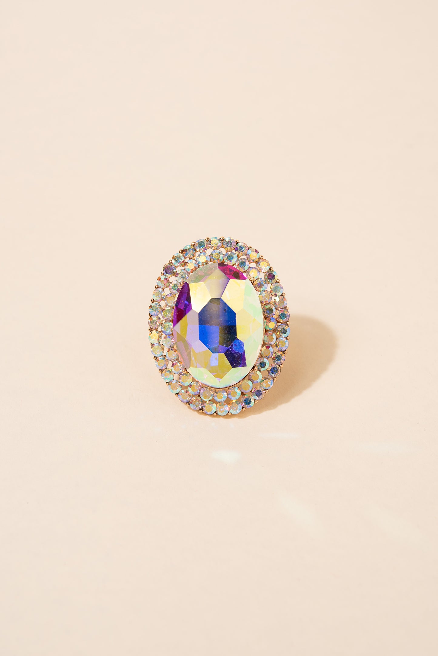 Miriam Oval Stone & Double Halo Stretch Ring