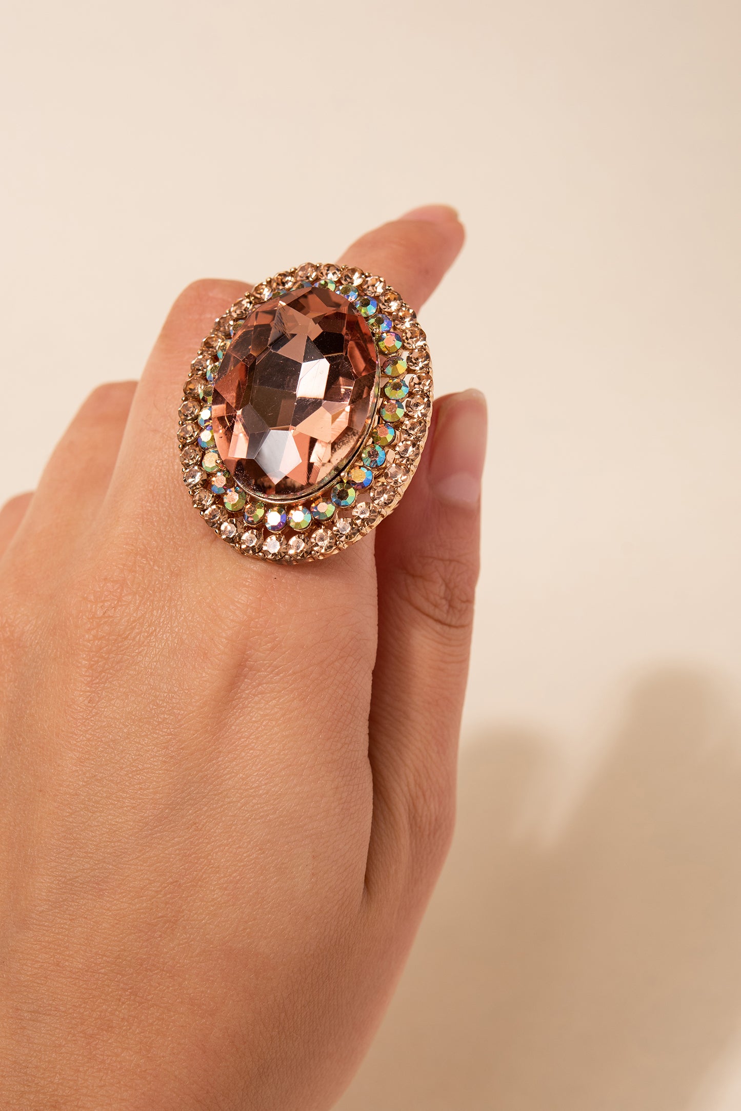 Miriam Oval Stone & Double Halo Stretch Ring