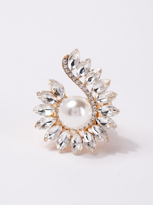Leah Rhinestone Spider Stretch Ring | Gold Pearl