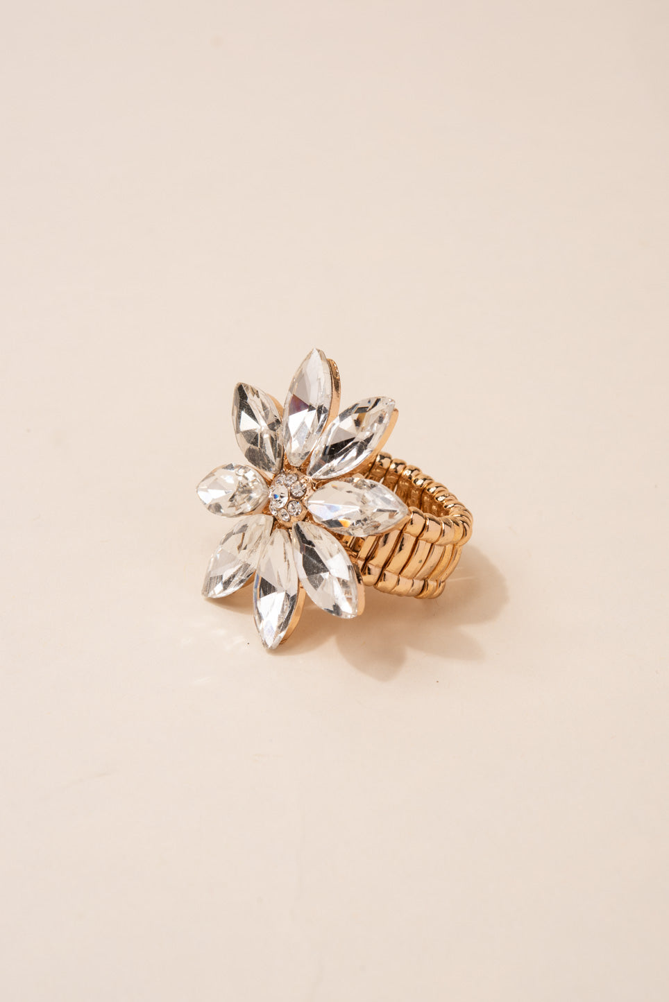 Aubrielle Flower Rhinestone Stretch Ring