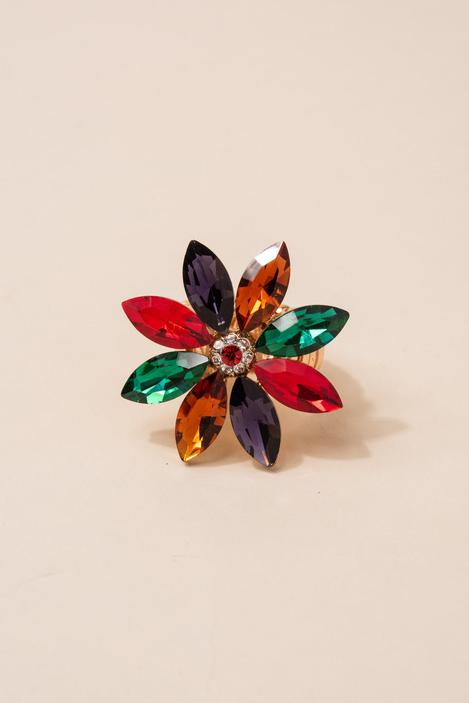 Aubrielle Flower Rhinestone Stretch Ring