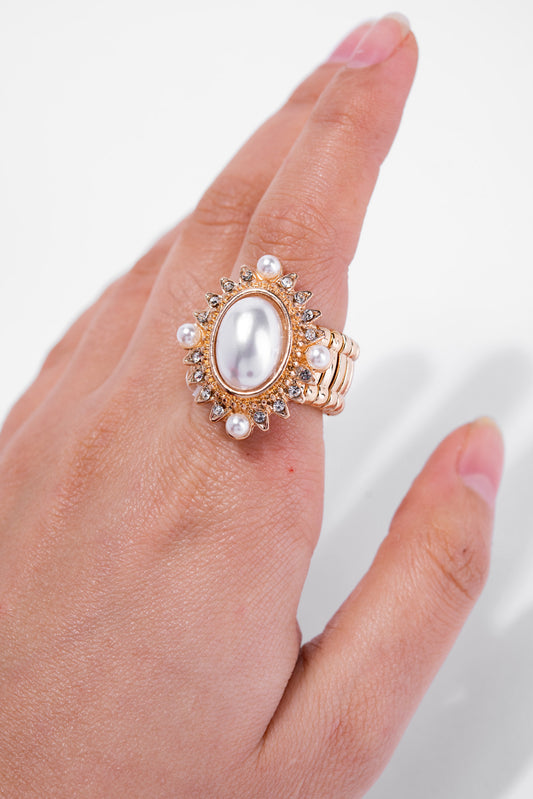 Darla Rhinestone Stretch Ring | Gold Pearl