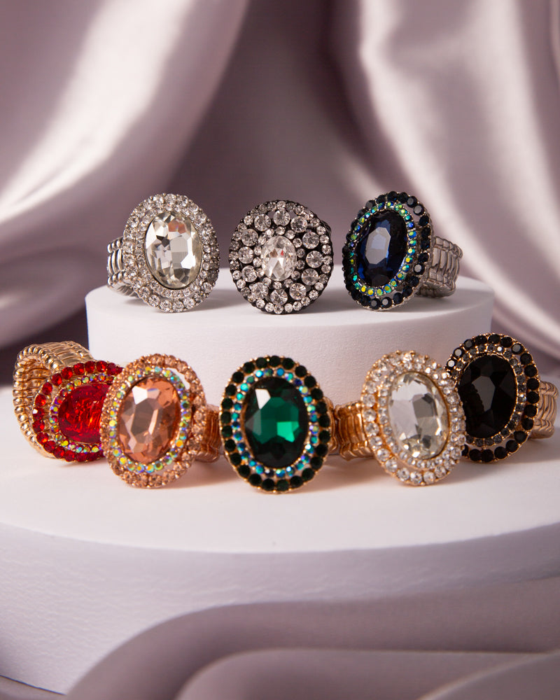 Luna Oval Rhinestone Crystal Stretch Ring