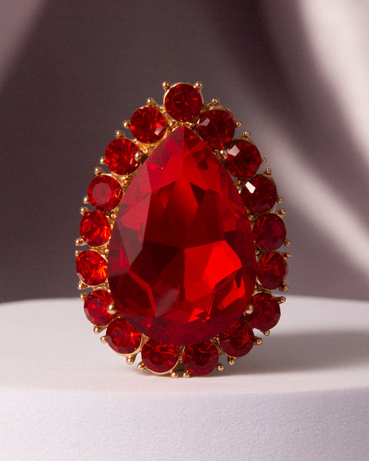 Alora Crystal Gem Teardrop Halo Ring | Red