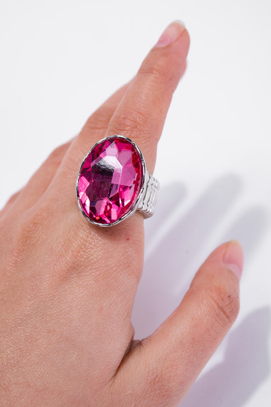 Demi Oval Rhinestone Gem Stretch Ring | Pink