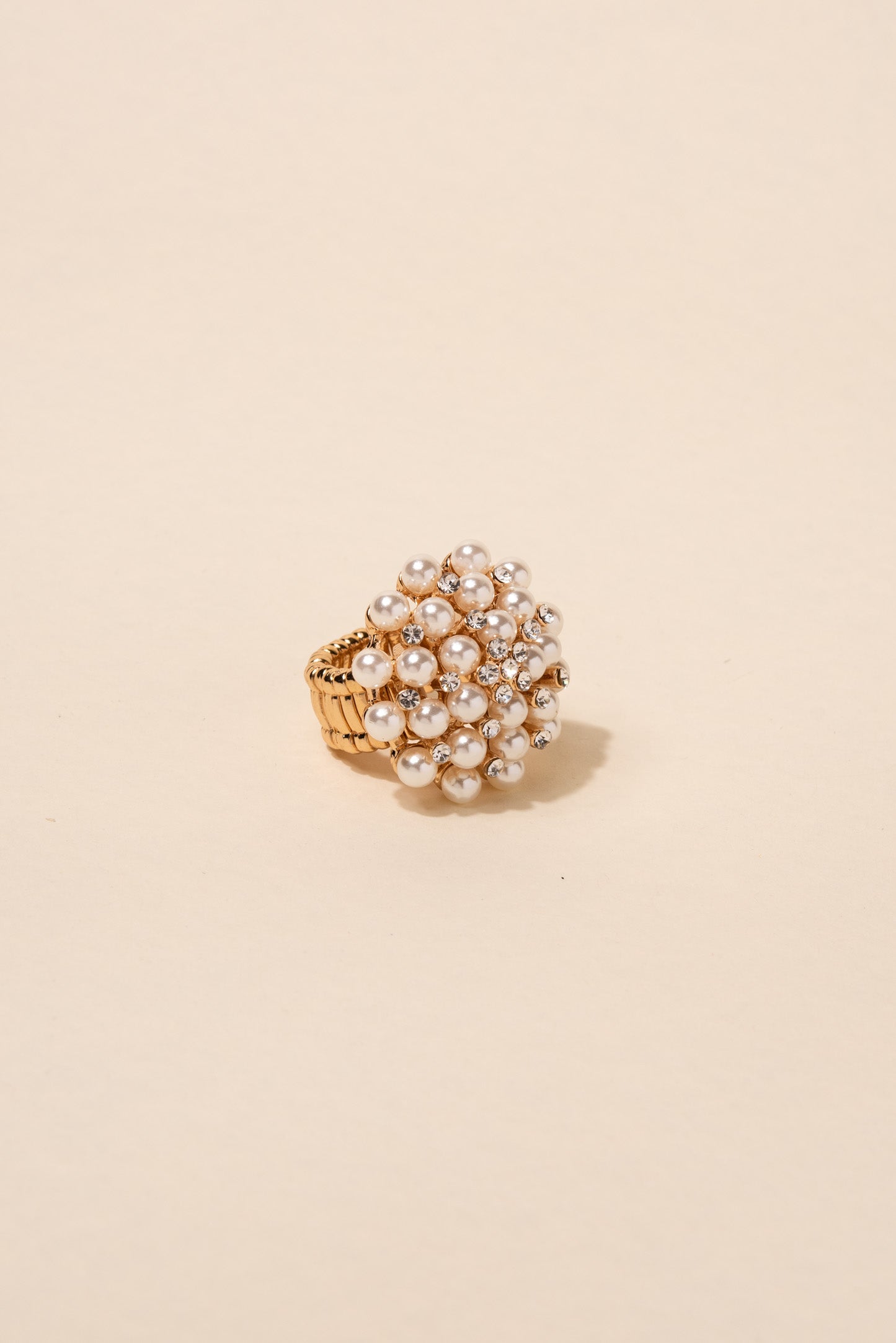 Dorothy Pearl & Rhinestone Round Stretch Ring
