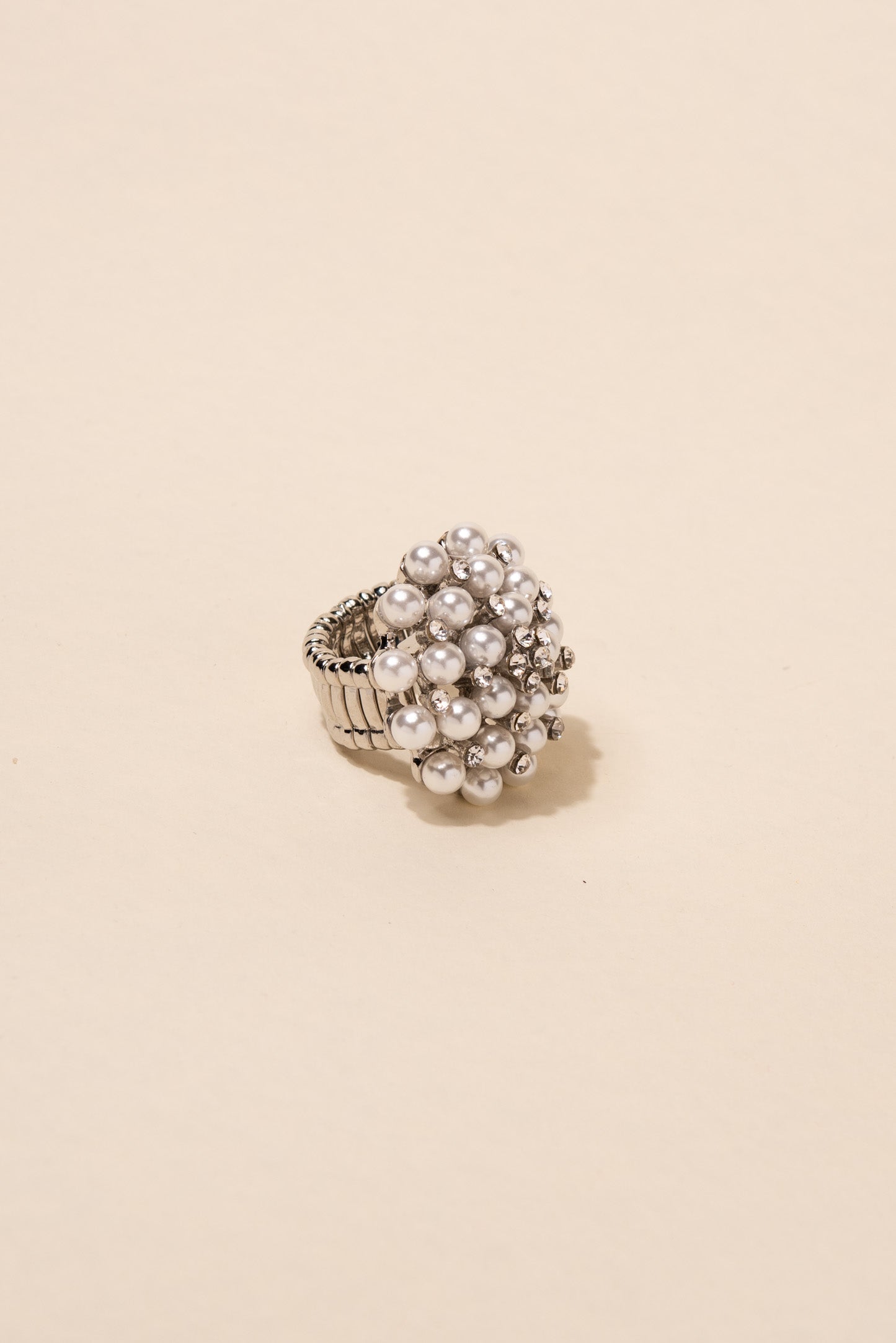 Dorothy Pearl & Rhinestone Round Stretch Ring