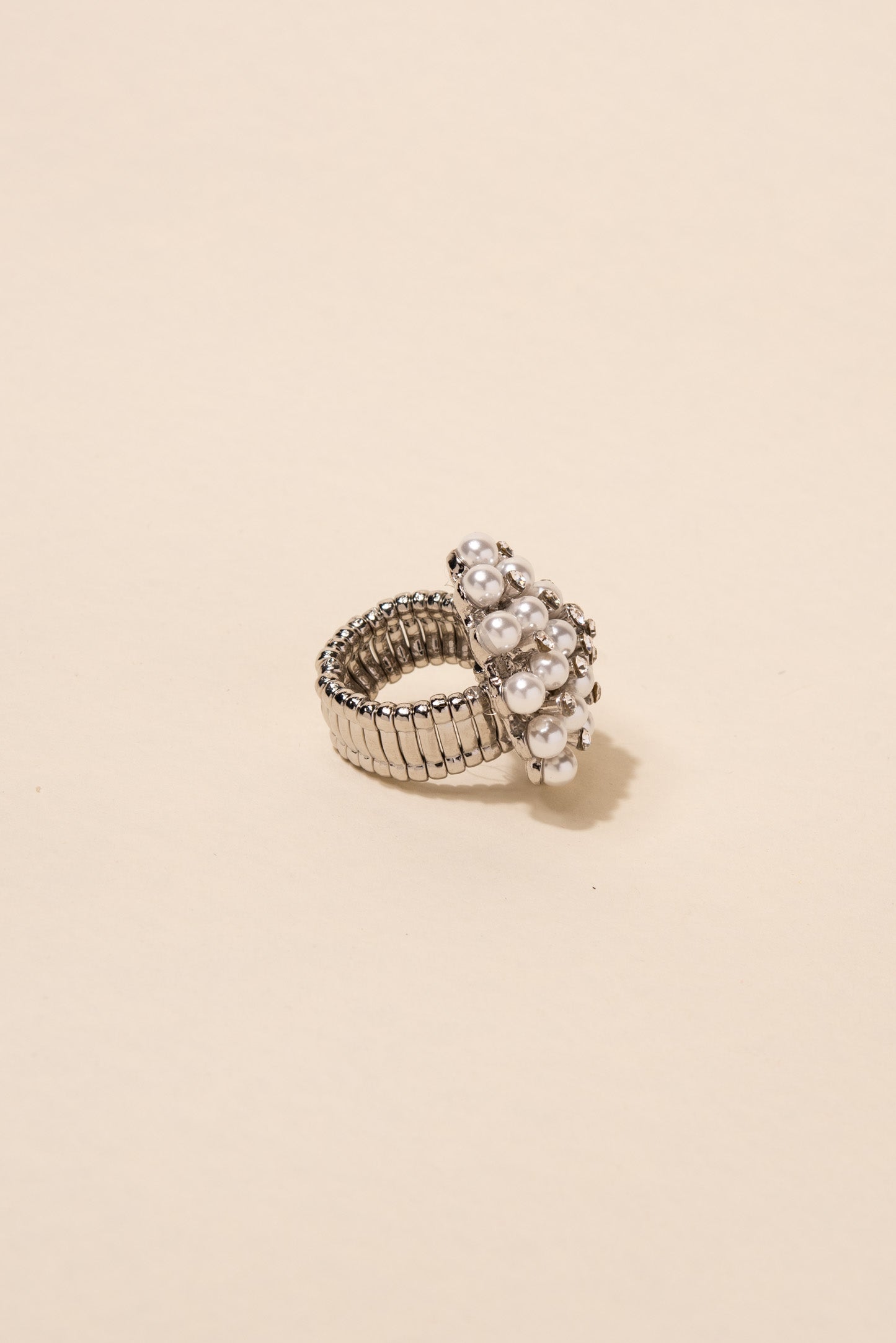 Dorothy Pearl & Rhinestone Round Stretch Ring