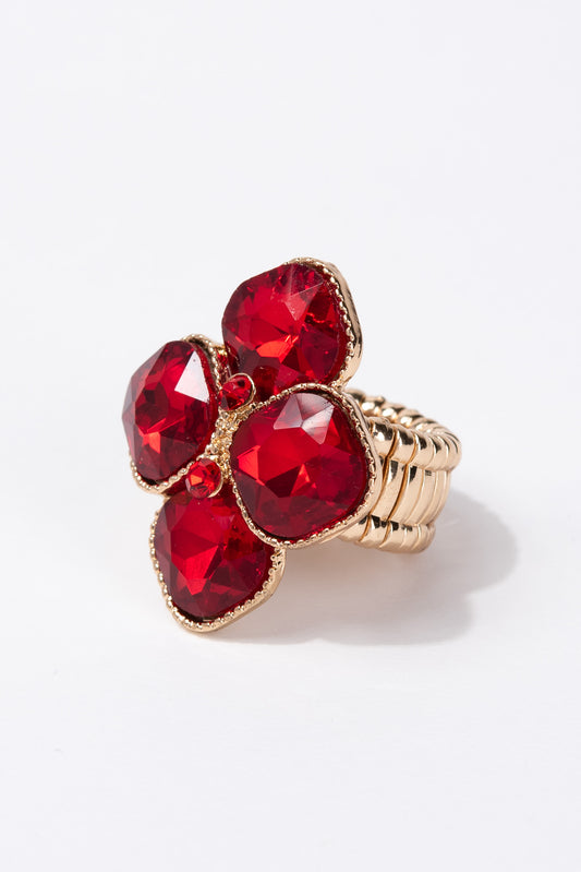 Alyssa Diamond Shape Gem stone Stretch Ring - Red