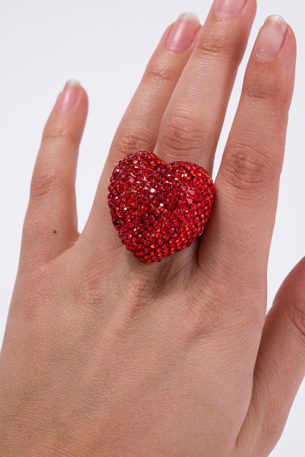 Elsie Crystal Rhinestone Pave Heart Shaped Stretch Ring | Red