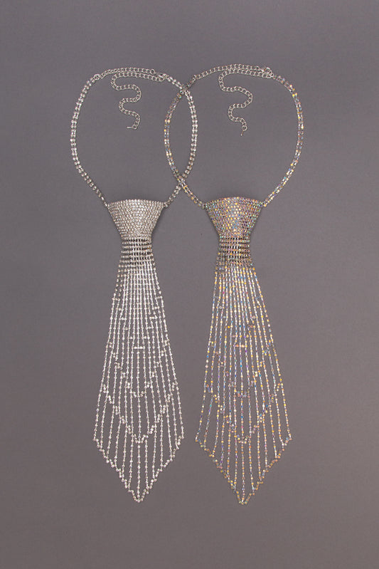 Margaret Large Striped Rhinestone Tie Necklace
