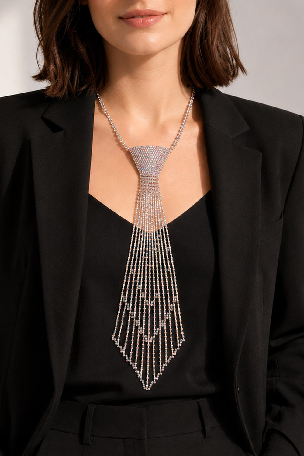 Margaret Large Striped Rhinestone Tie Necklace