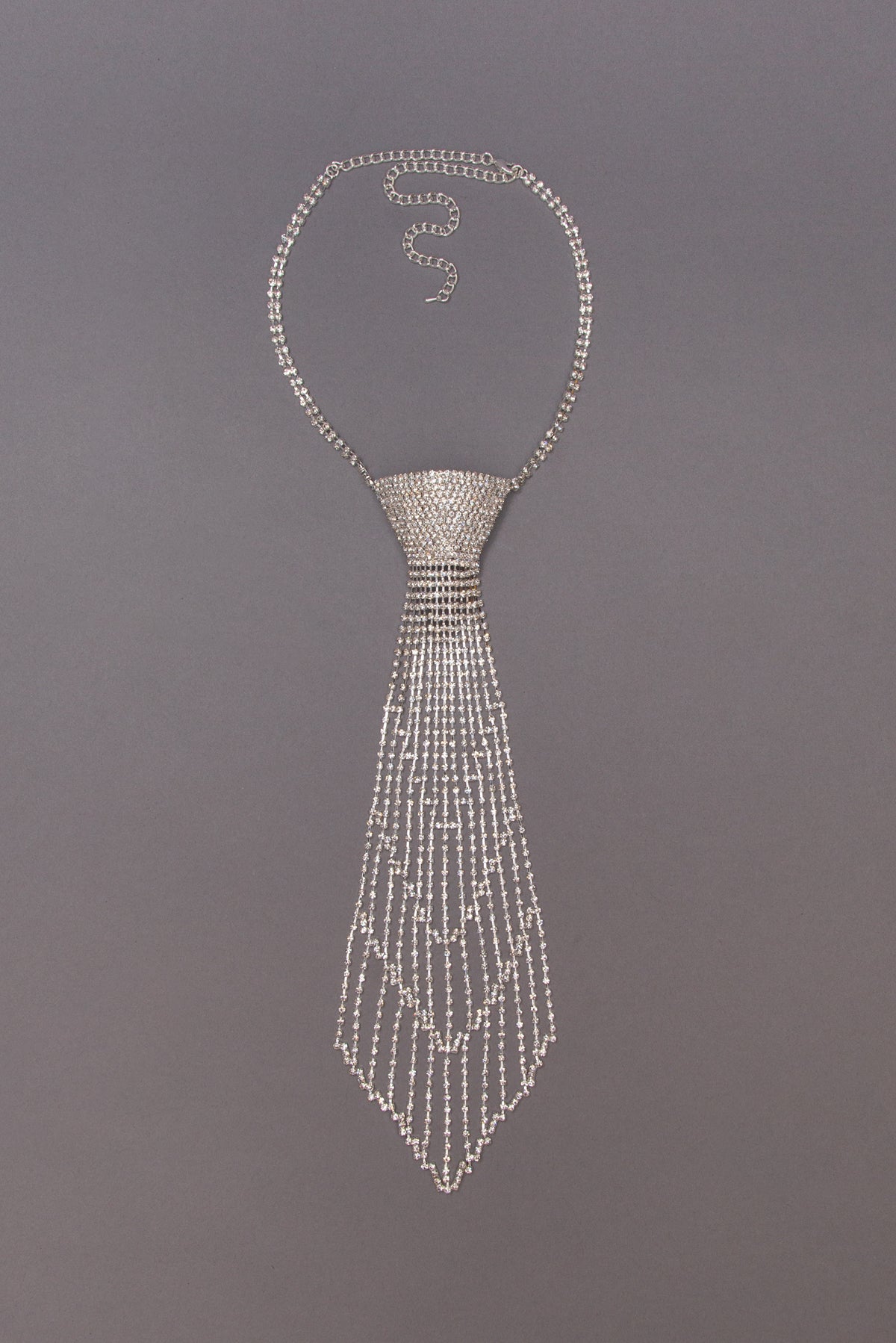 Margaret Large Striped Rhinestone Tie Necklace | Silver
