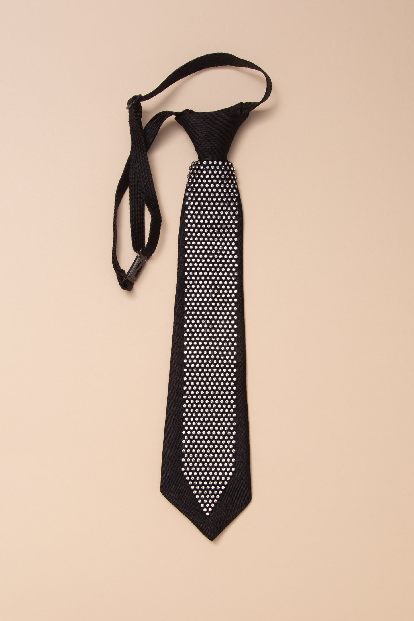 Addison Black Nylon Necktie with Rhinestones and Adjustable Strap | Black