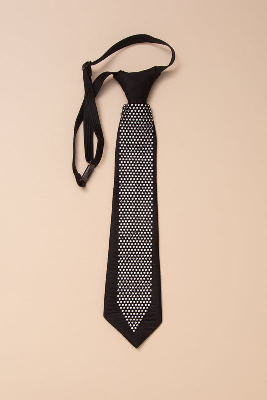 Addison Black Nylon Necktie with Rhinestones and Adjustable Strap | Black