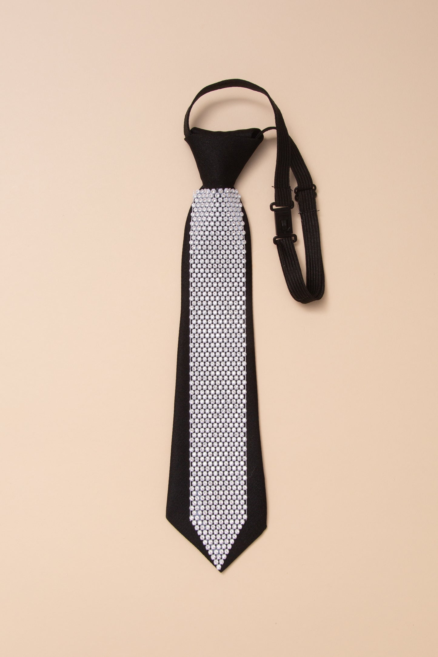 Addison Black Nylon Necktie with Rhinestones and Adjustable Strap | Black White