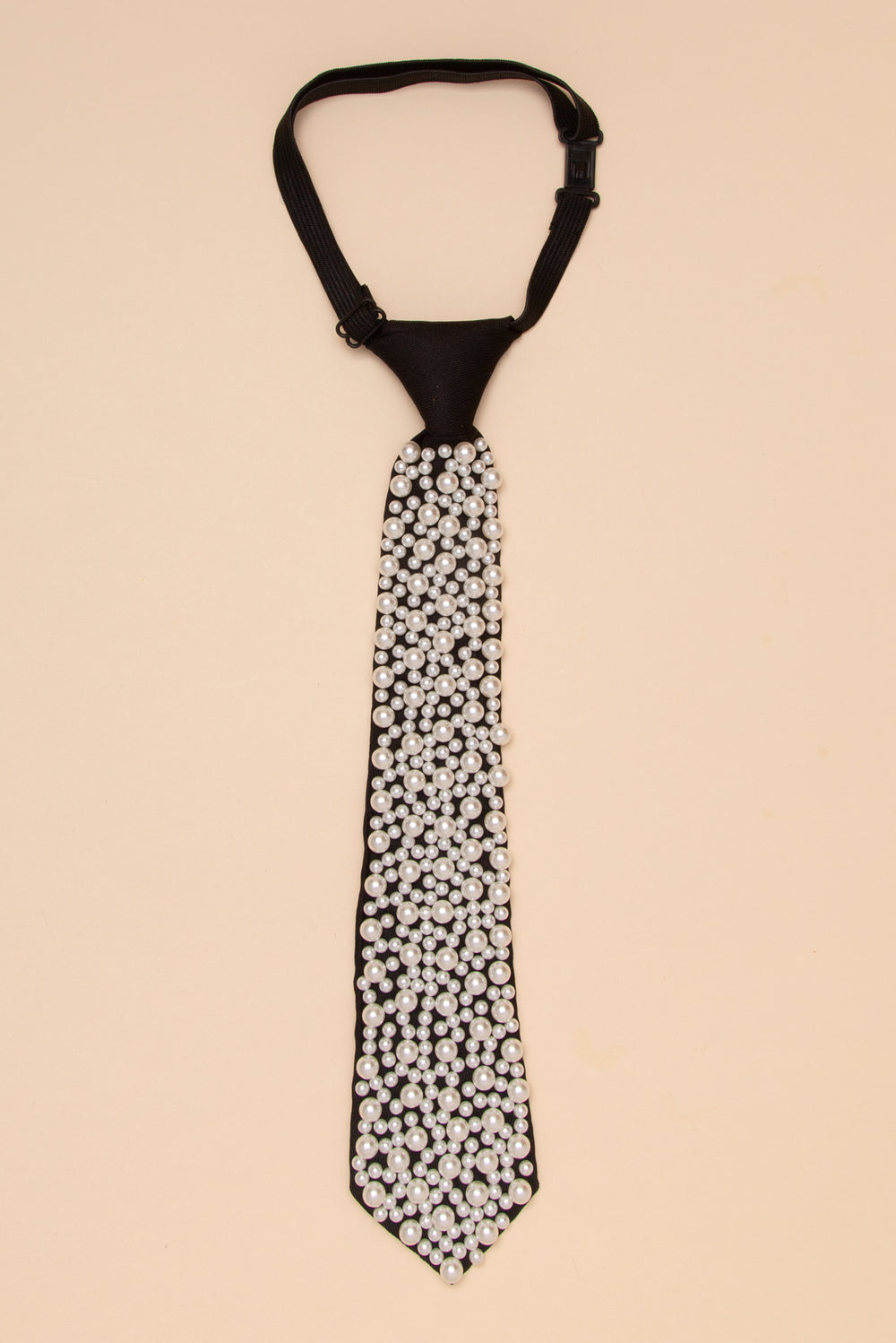Cassidy Pearl Covered Black Tie Necklace With Adjustable Clasp