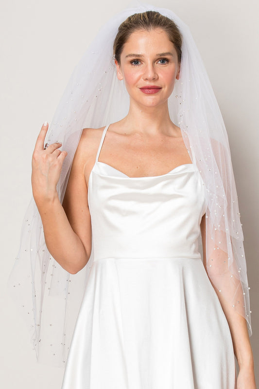 Khloe Three Layer Crystal and Pearl Hip Length Wedding Veil