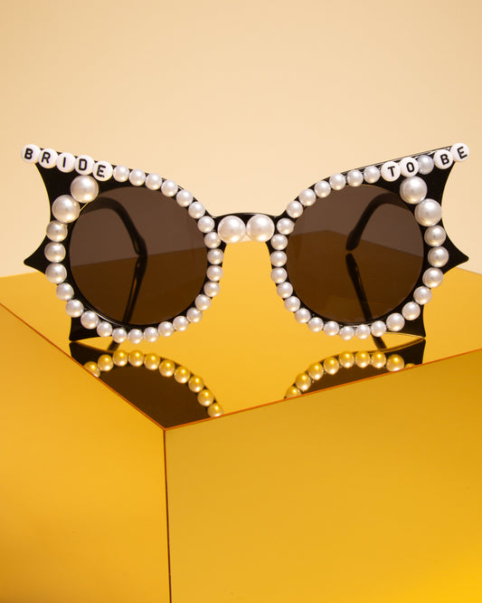 Hayley "Bride to Be" Beaded Fashion Glasses with Decorative Pearl | Black